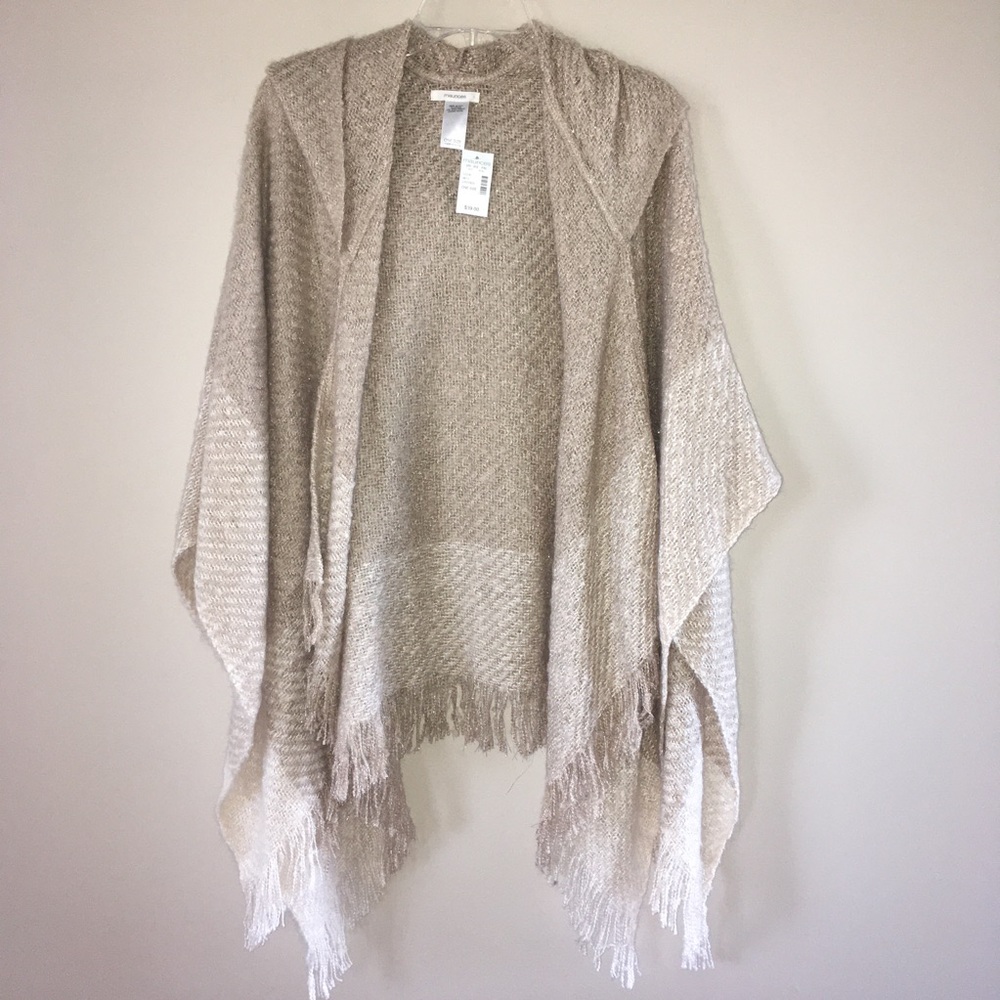 Maurices Women’s Beige Fringe Hooded Wrap Shawl